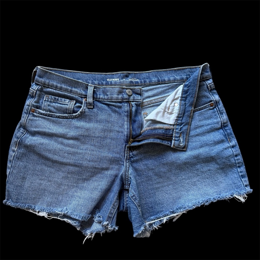 Old Navy Blue Mid-Rise Boyfriend Jean Shorts Frayed Hem Casual